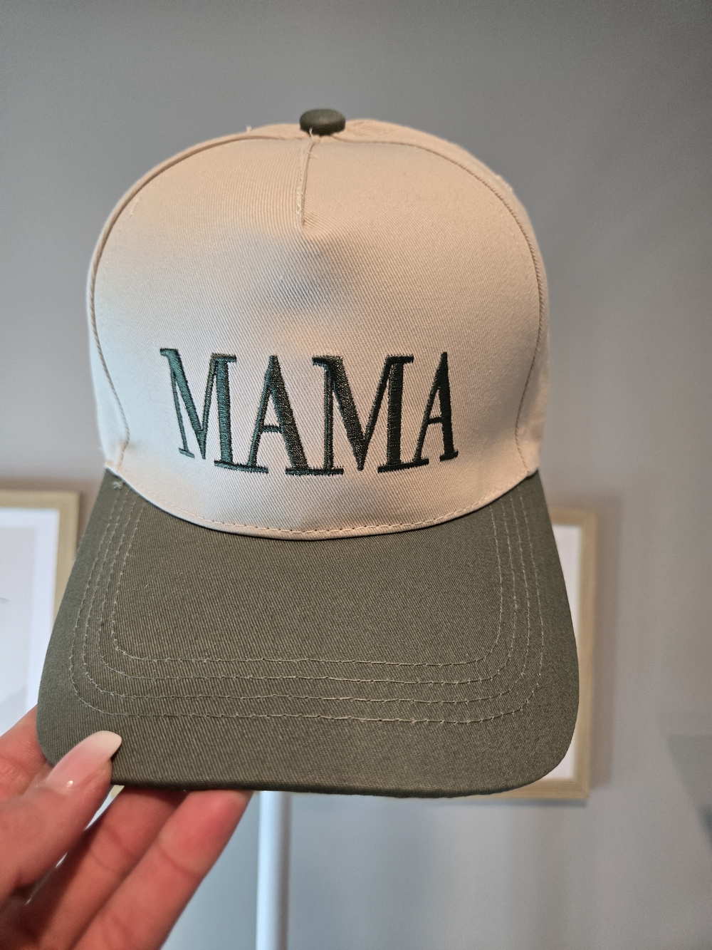 🤰New MAMA Embroidered Two-Tone Baseball Cap - Olive & Cream